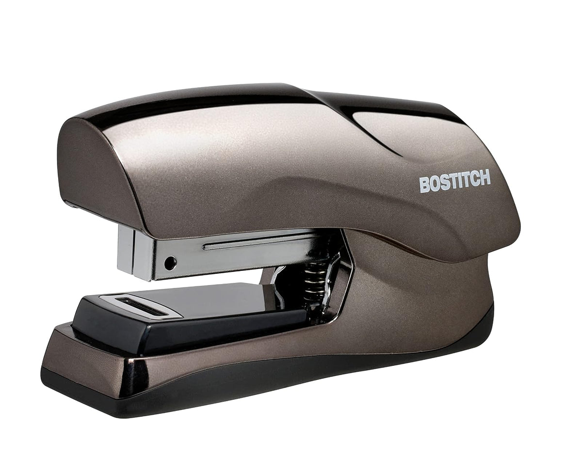 Bostitch - Grapadora de oficina resistente, capacidad de 40 hojas, sin atascos, media tira, cabe en la palma de tu mano, para aula, oficina o computadora, cromo negro - Negro chrome - Compacto