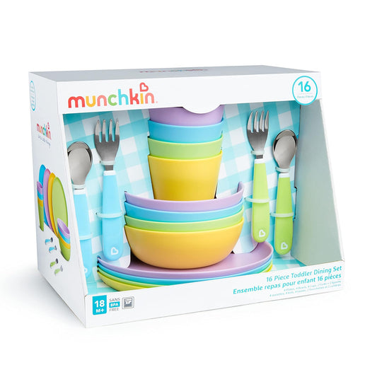 Munchkin® - Juego de 16 suministros de alimentación para bebés y niños pequeños, incluye platos, cuencos, tazas y utensilios