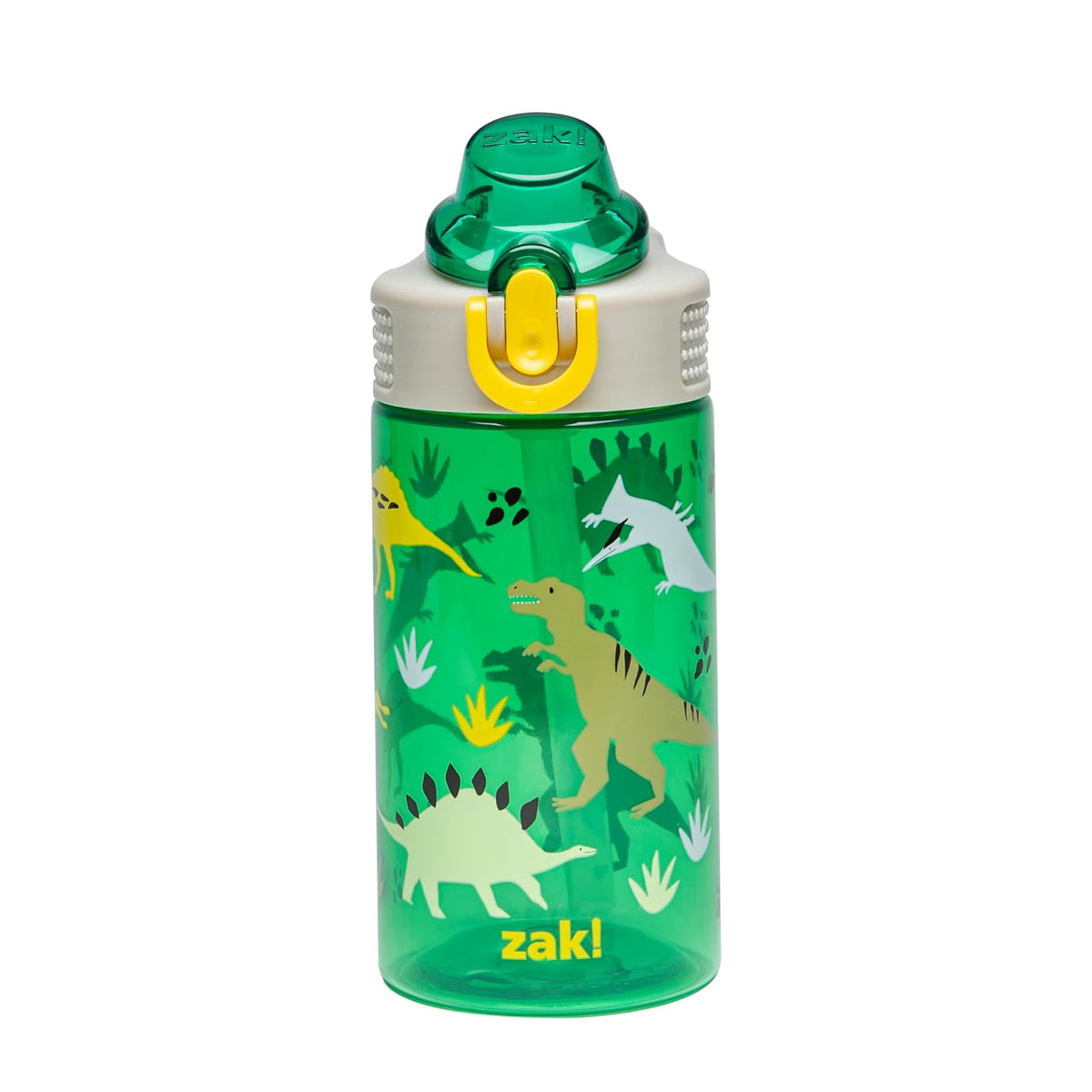 Zak Designs Botella de Agua Infantil de Plástico con Popote - 16 Ounces - Dino