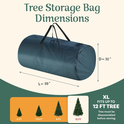 Tiny Tim Totes Bolsa de almacenamiento para árbol de Navidad, lona redonda de alta calidad, se adapta a árboles de hasta 12 pies, verde