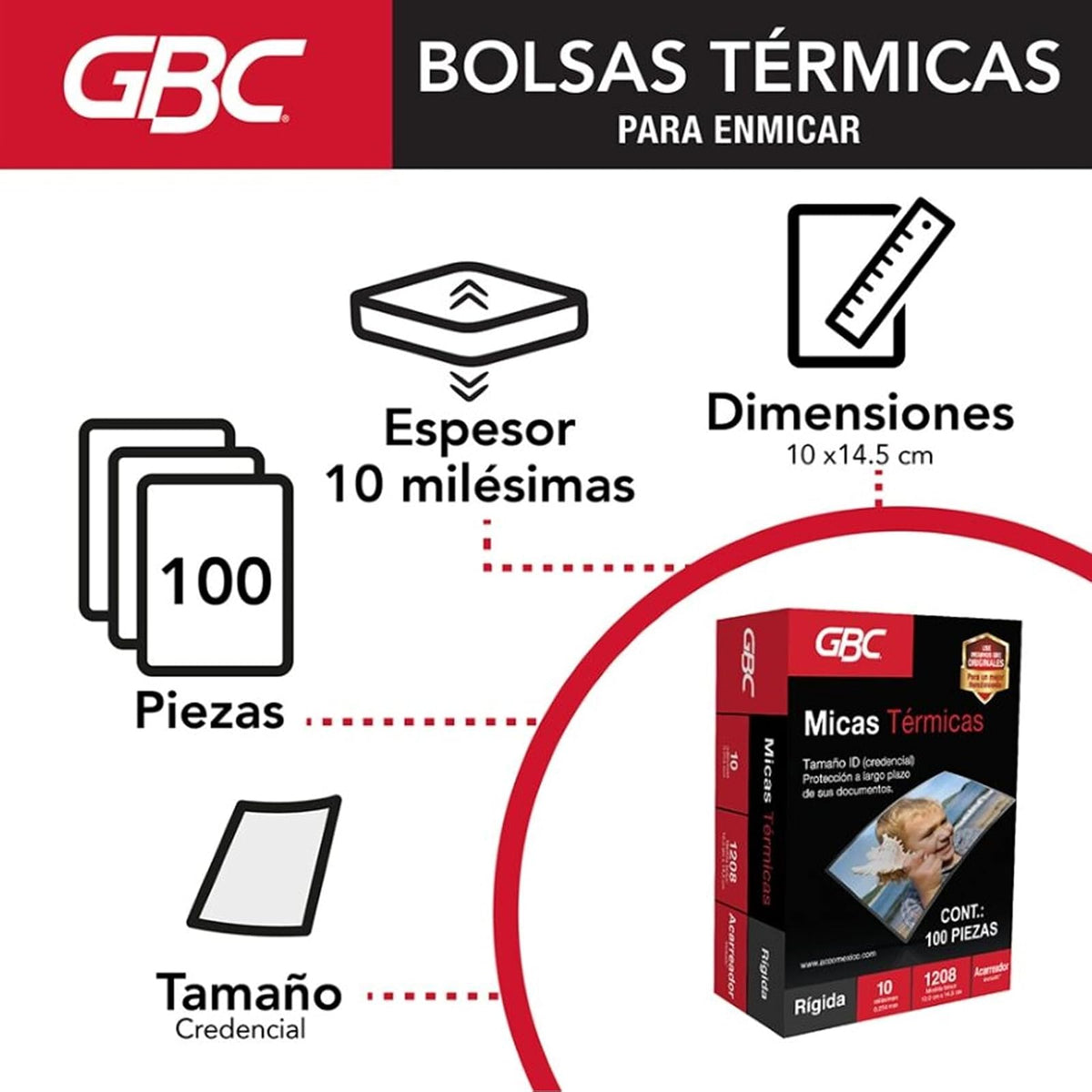 GBC M130172 Bolsa Térmica Rígida para Enmicar, 10 x 14.5 cm, 10 ml, 100 Piezas