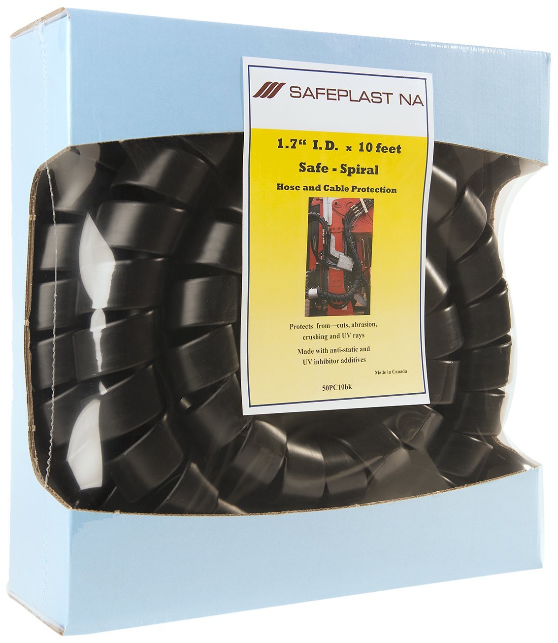 Protector de manguera en espiral precortado, diámetro exterior de 2 pulgadas, longitud de 10 pies, color negro