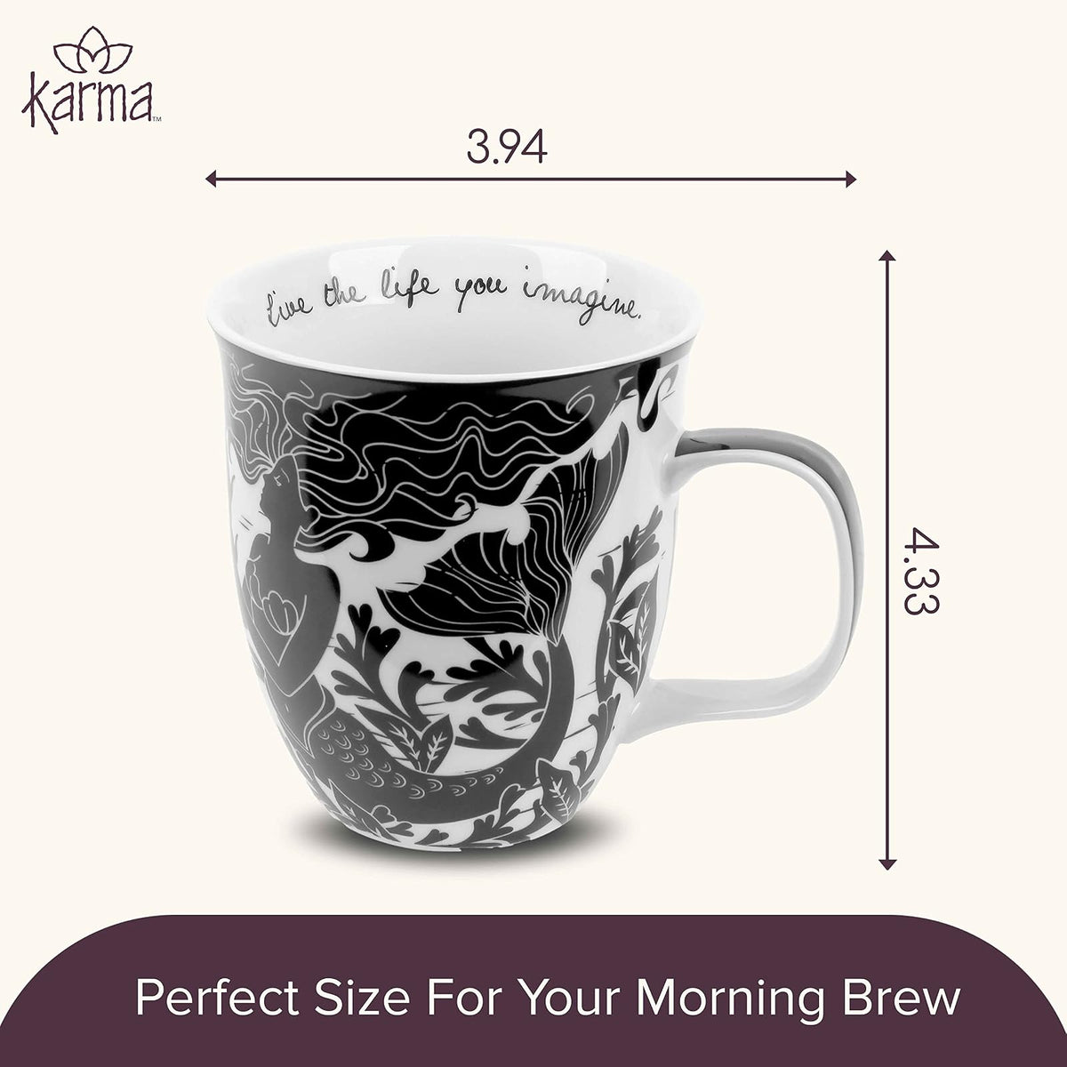 Karma Gifts Boho - Taza, diseño de calavera de azúcar, color blanco y negro, Sirena, Mermaid, 1