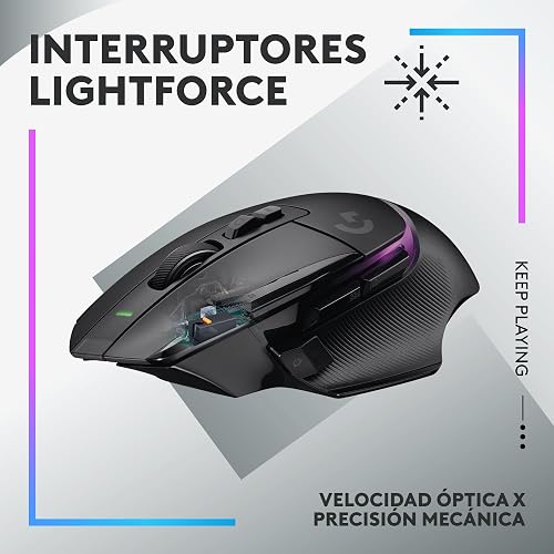 Logitech G502 X Plus Lightspeed Mouse Óptico Inalámbrico RGB para Gaming - Interruptores híbridos LIGHTFORCE, LIGHTSYNC RGB, Sensor Gaming Hero 25K, Compatible con PC - macOS/Windows - Negro