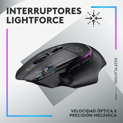 Logitech G502 X Plus Lightspeed Mouse Óptico Inalámbrico RGB para Gaming - Interruptores híbridos LIGHTFORCE, LIGHTSYNC RGB, Sensor Gaming Hero 25K, Compatible con PC - macOS/Windows - Negro