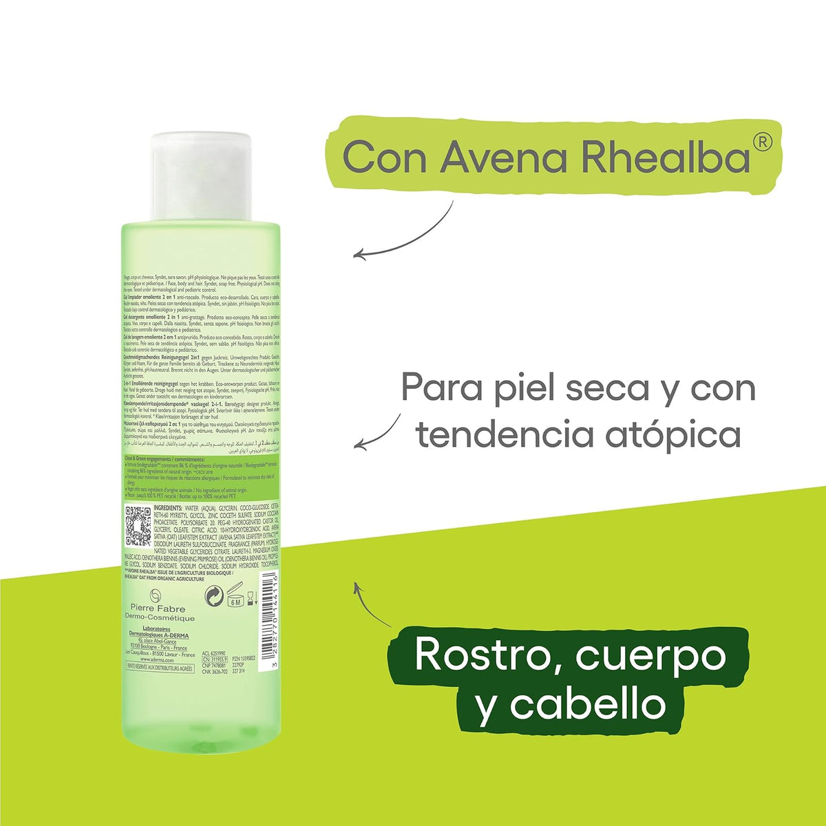 A-DERMA Exomega Control Gel Limpiador de Bebe Piel Atopica Muy Seca, 200 ml