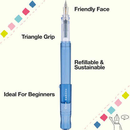 PILOT Pluma Fuente Kakuno, barril color azul traslúcido, punto mediano, estuche con una pieza