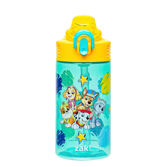 Zak Designs - Botella de agua de salvia para la escuela o los viajes, botella de agua de plástico duradera de 16 onzas con popote, mango y a prueba de fugas, cubierta de boquilla desplegable (Chase