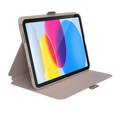Speck - Funda para iPad Pro de 10.9 Pulgadas de 10.9 Pulgadas, protección contra caídas y cámaras, Soporte Delgado de múltiples rangos, Soporte para lápices Apple - Gris Haya/Canela