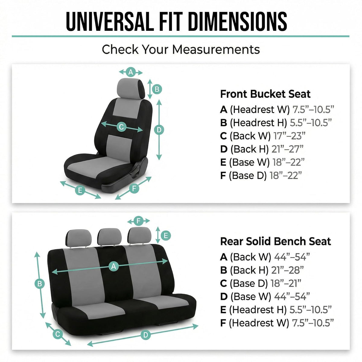 FH GROUP - Juego completo de fundas de asiento de automóvil de tela plana de tela, de ajuste universal, gris/negro (FH-FB050114, se adapta a la mayoría de automóviles, camiones, SUV o furgonetas)