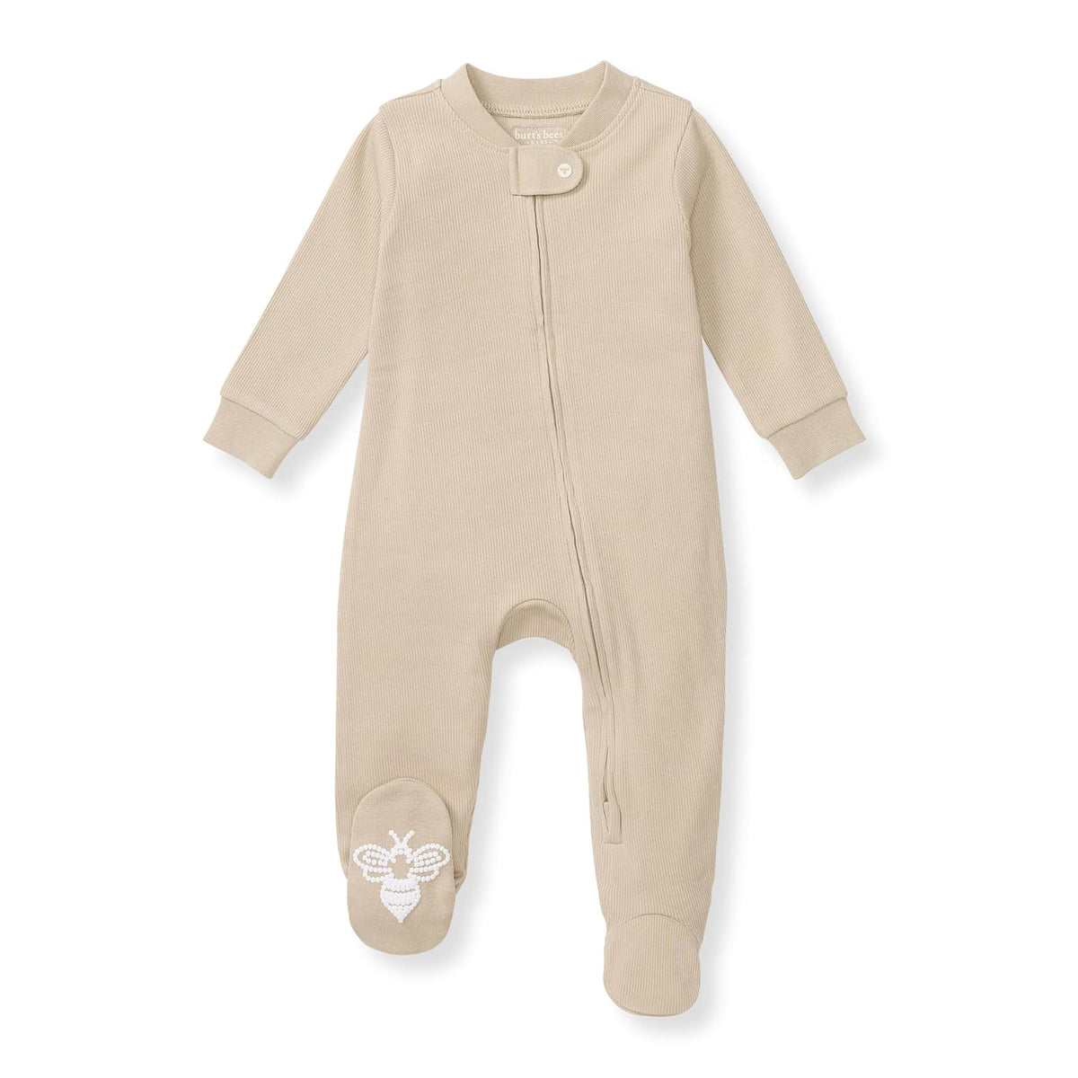Burt's Bees Baby Pijama Enteriza con Cierre Frontal, 100% Algodón Orgánico - 0-3 Meses - Acanalado sólido neutro