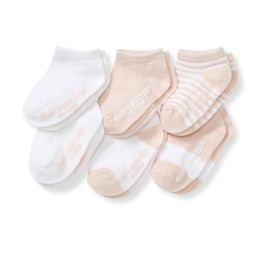 Burt's Bees Baby - Calcetines unisex para bebé con altura de tobillo o redondo, fabricados con algodón orgánico suave, 6 paquetes con agarres antideslizantes para bebés