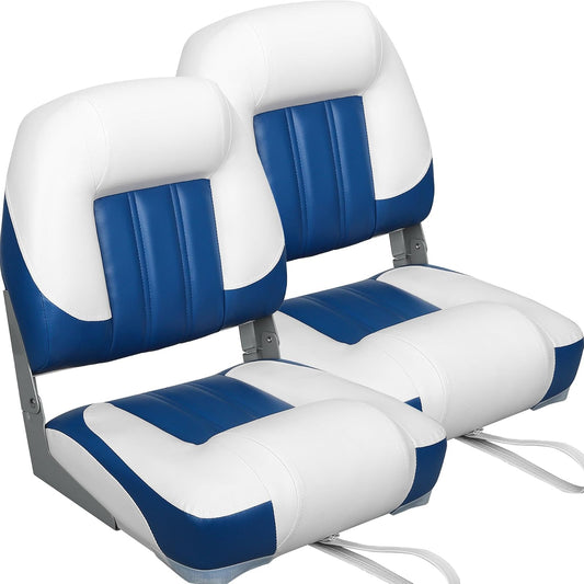 ERGOSEAT Elite - Asiento plegable para barco con respaldo bajo, asiento de barco plegable, 2 unidades, blanco/azul