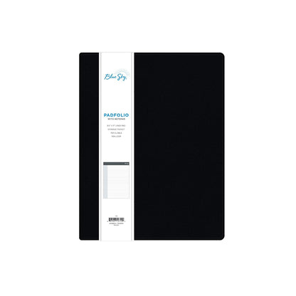 Cielo azul profesional piel Pad Folio, 24,1 x 30,5 cm Negro, Papel Bloc de notas incluido (14714)