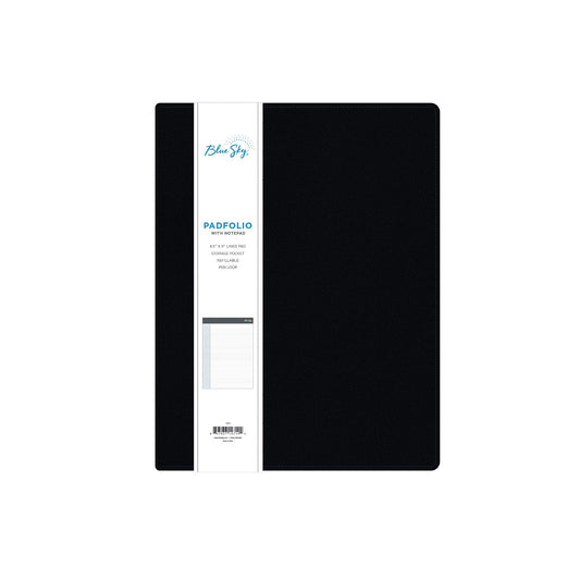 Cielo azul profesional piel Pad Folio, 24,1 x 30,5 cm Negro, Papel Bloc de notas incluido (14714)