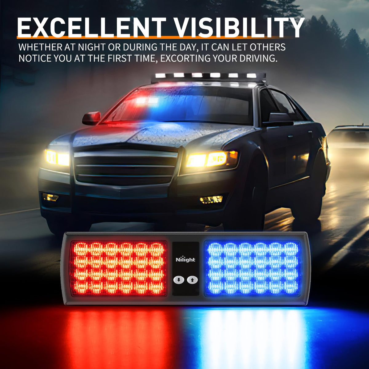 Nilight Red Blue 48LED Visor Strobe Lights Interior Windshield Emergency Warning Light Super Bright LED for Police Enforcement Firefighters Vehicle Trucks