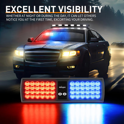 Nilight Red Blue 48LED Visor Strobe Lights Interior Windshield Emergency Warning Light Super Bright LED for Police Enforcement Firefighters Vehicle Trucks
