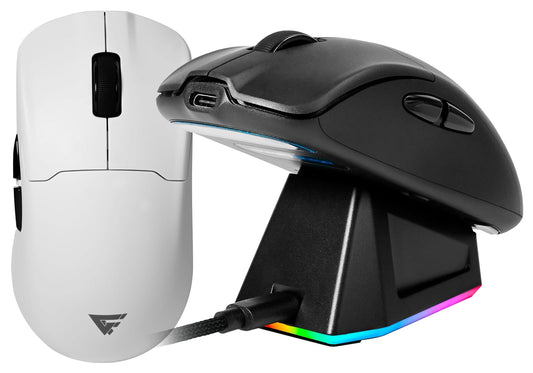 GAME FACTOR MOW800-BK Mouse Gamer Inalámbrico 4K, Sensor Pixart 3395, 26,000 dpi, Polling Rate 4000 Hz, Base de Carga Magnética RGB, Ultra Ligero 56g, Batería de Larga Duración
