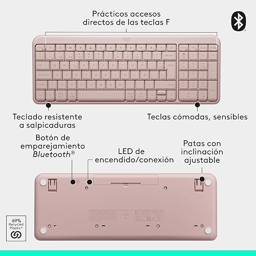 Logitech K250 Teclado Compacto Bluetooth para Windows, ChromeOS ó iOS, Batería de 12 Meses - Color Rosa
