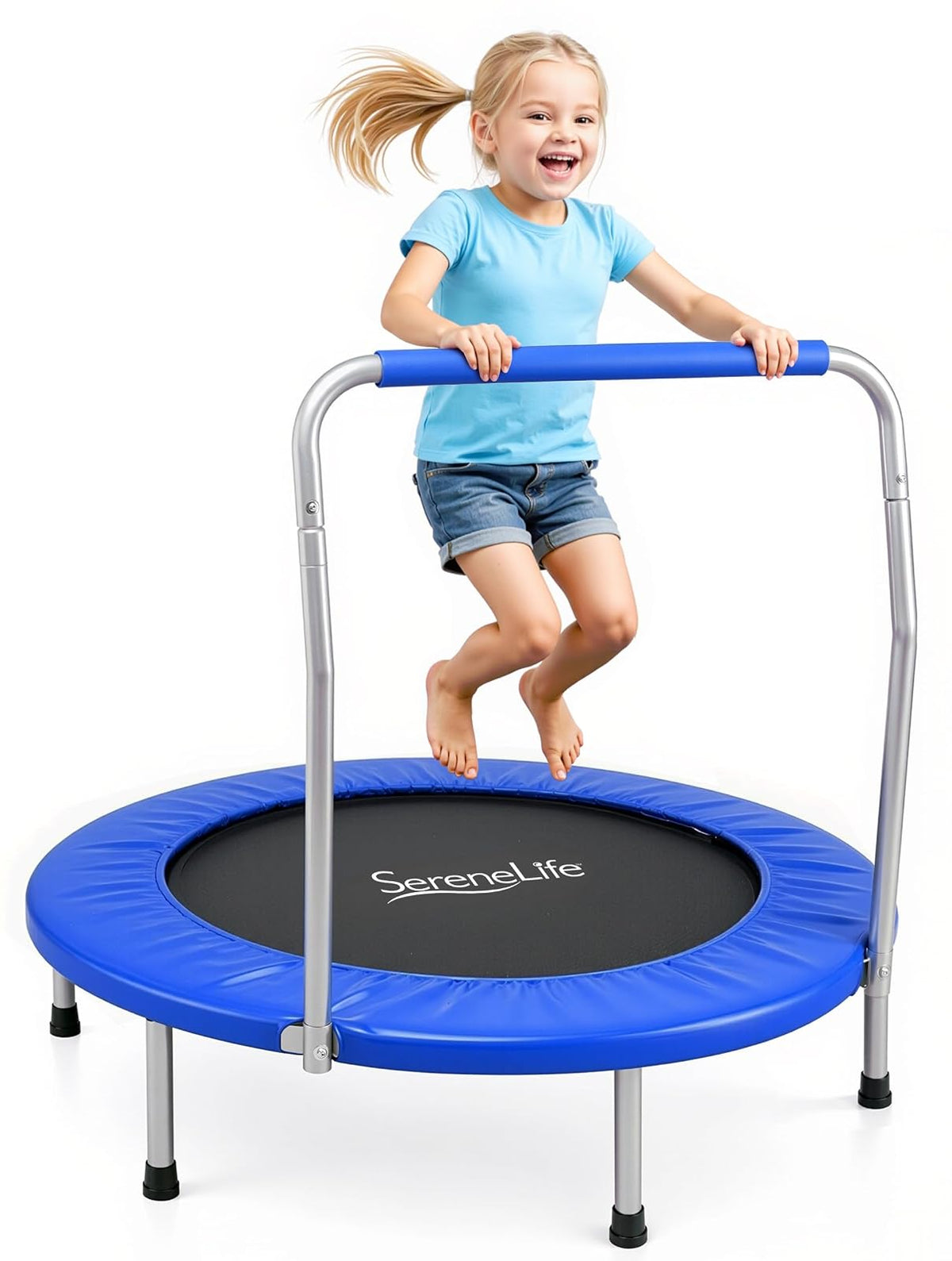 SereneLife Trampolín Plegable Mini para Ejercicio en Casa - azul oscuro - Talla única