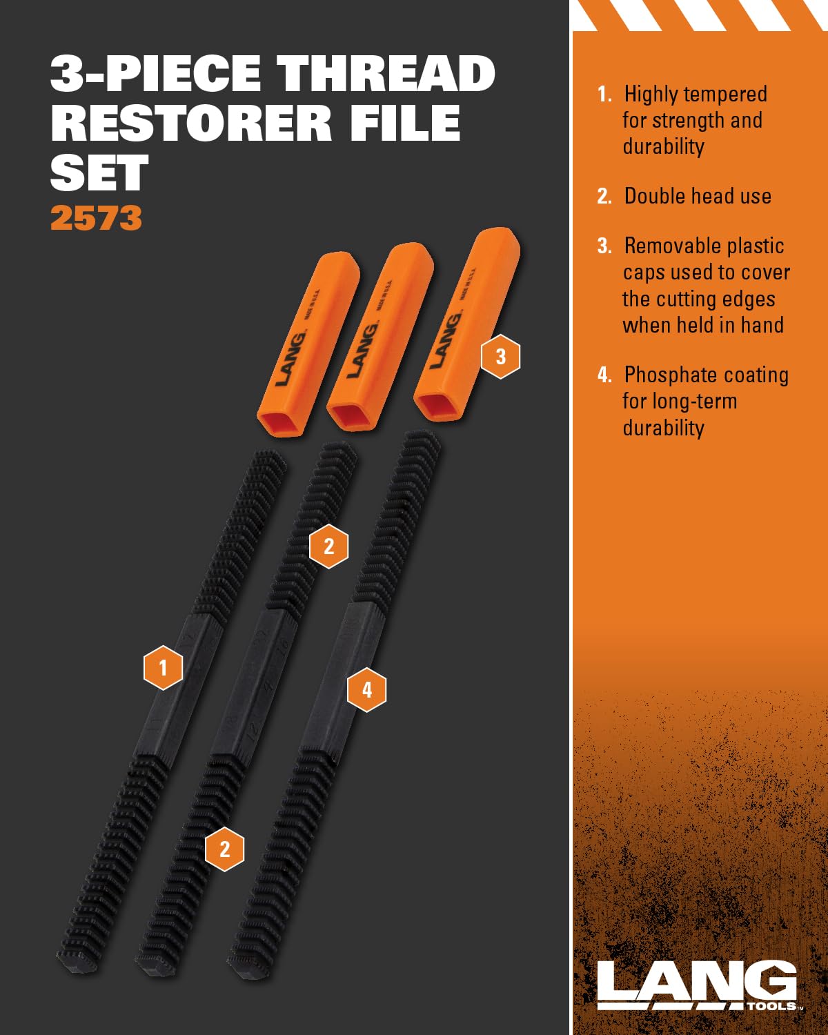 Lang Tools Juego de Limas para Restaurar Roscas 2573, 3 Unidades