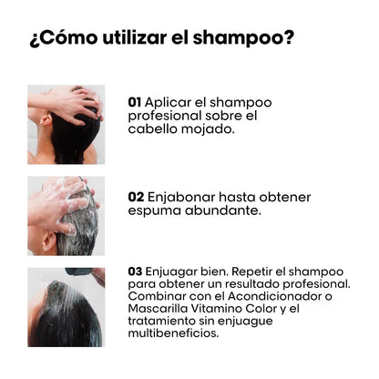 L'Oréal Professionnel Vitamino Color Shampoo Protector 300ml | Para cabello teñido. Protege y preserva el color hasta por 8 semanas evitando el deslave, con resveratrol.