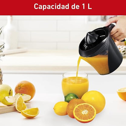 T-FAL Exprimidor de Jugo Power Press | 2 conos removibles y una jarra de 1L, 40 W de potencia, una gran opción para hacer jugos, Negro. ZP200855