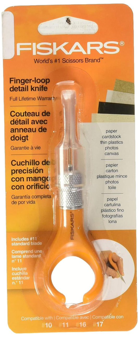 Fiskars navaja para dedo | Mango ergonómico para el dedo para un máximo control para cortar papel, fotos, plástico y más, tapa de seguridad y hoja #11