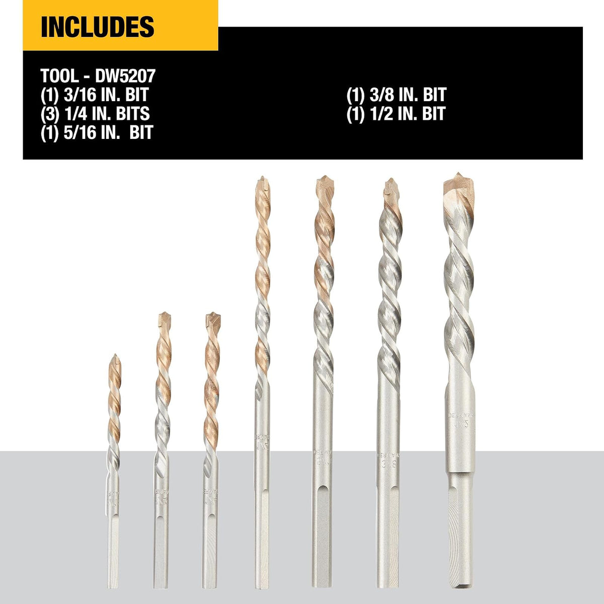 DEWALT DW5207 Juego de brocas de percusión premium para mampostería de 7 piezas