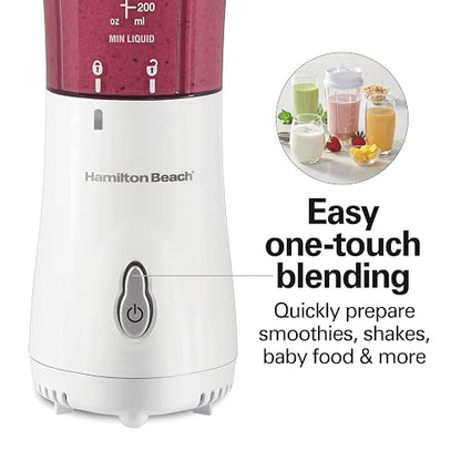 Hamilton Beach Batidora Portátil Personal | Blanco, 2 frascos, 14 oz sin BPA, cuchillas de acero inoxidable, frasco convertido en taza de viaje, cable de 24 pulgadas