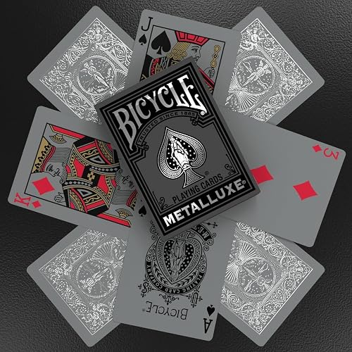 Cartas de Juego de Metal Negro y Plateado para Bicicleta, Cubierta de Metal de Alta Calidad, tamaño de póquer clásico, diseño de Lujo Coleccionable, Ideal para la Noche de Juego, Regalo y Relleno de