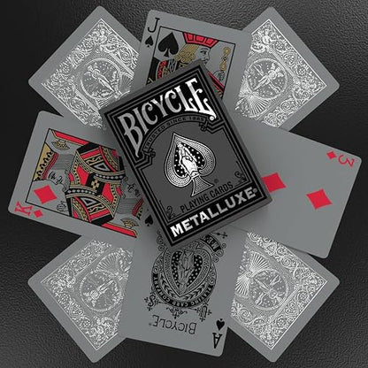 Cartas de Juego de Metal Negro y Plateado para Bicicleta, Cubierta de Metal de Alta Calidad, tamaño de póquer clásico, diseño de Lujo Coleccionable, Ideal para la Noche de Juego, Regalo y Relleno de