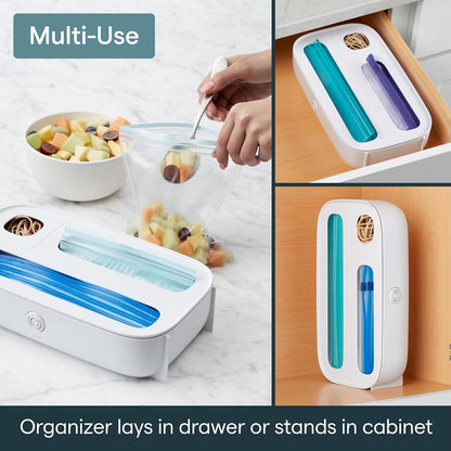 YouCopia StoraBag - Dispensador de bolsas de comida con cajones, 3 ranuras, organizador de bolsas de plástico para almacenamiento de cocina, color blanco