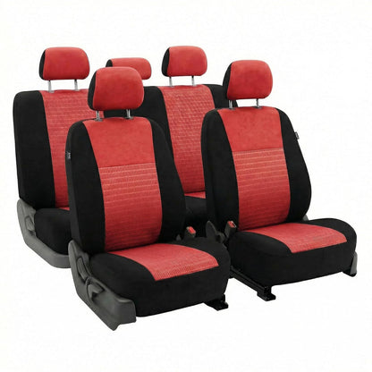 FH GROUP Universal Fit Full Set Trendy Elegance Car Seat Cover, (Red/Black) (FH-FB060115, Airbag Compatible and Split Bench, Fit Most Car, Truck, SUV, or Van) - Red - Black