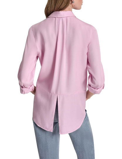 DKNY - Camisa con Cuello y Solapa para Mujer con Botones y Espalda Dividida