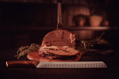 TRAMONTINA - Cuchillo Slicer Churrasco Black, con Lámina de Acero Inoxidable Oscurecido, Mango de Madera y Remaches de Acero Inoxidable, Cubierto para Cortes Grandes de Carne, Tamaño de 12"