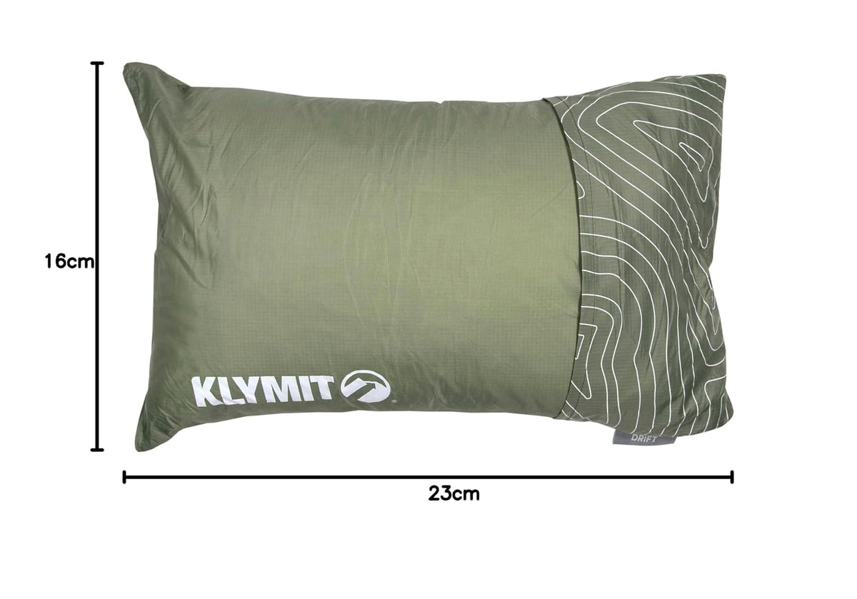 Klymit Drift - Almohada de Camping, Funda Reversible para Viajes y Dormir, Espuma viscoelástica triturada, Comodidad con Carcasa Duradera