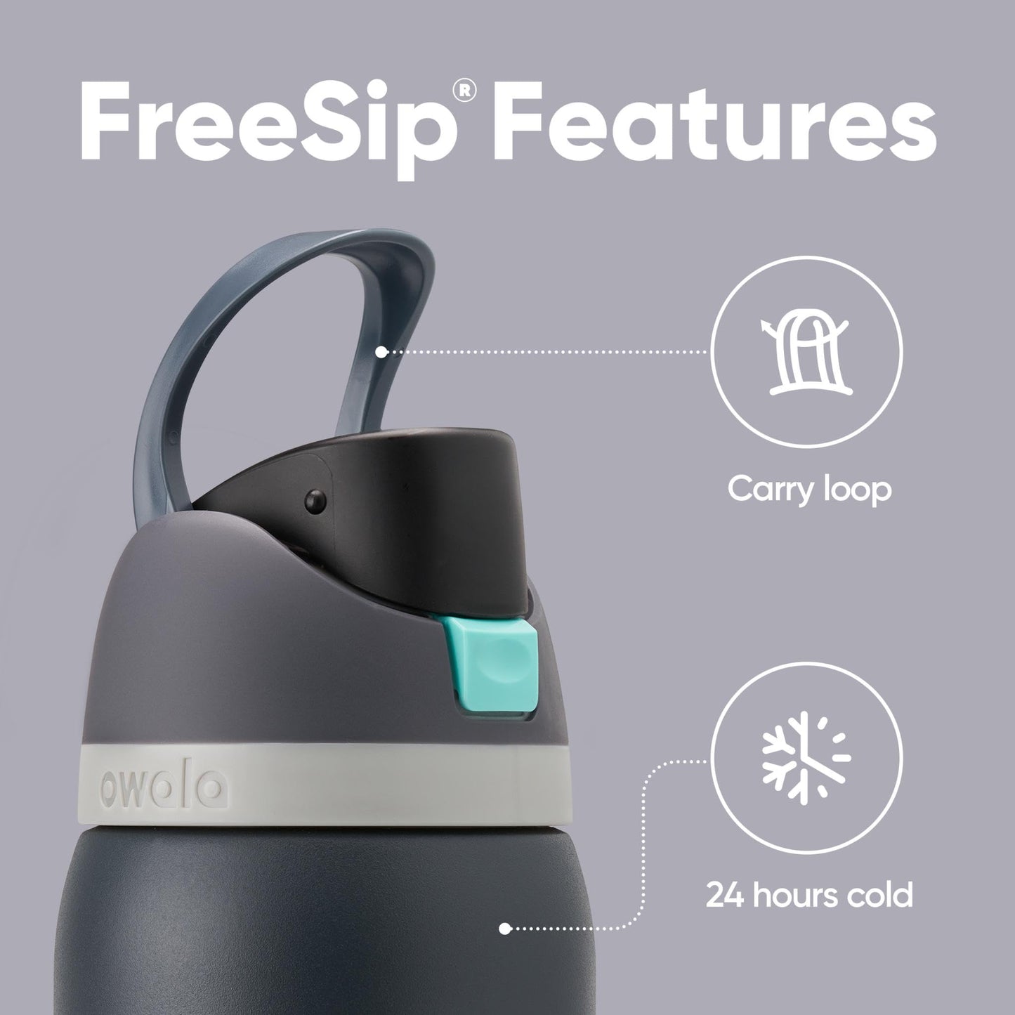 Owala FreeSip - Botella de agua aislada de acero inoxidable con pajita para deportes, viajes y escuela, botella de agua deportiva sin BPA, 32 onzas, marea brumosa