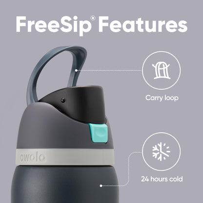 Owala FreeSip - Botella de agua aislada de acero inoxidable con pajita para deportes, viajes y escuela, botella de agua deportiva sin BPA, 32 onzas, marea brumosa