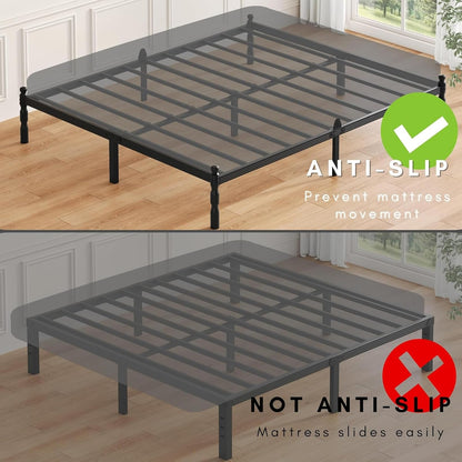 ZIYOO - Marco de Cama de Plataforma de Metal tamaño King de 14 Pulgadas con Estilo clásico, tapón Deslizante de colchón, Listones de Acero Resistentes de 1500 Libras, no Necesita somier, sin Ruido