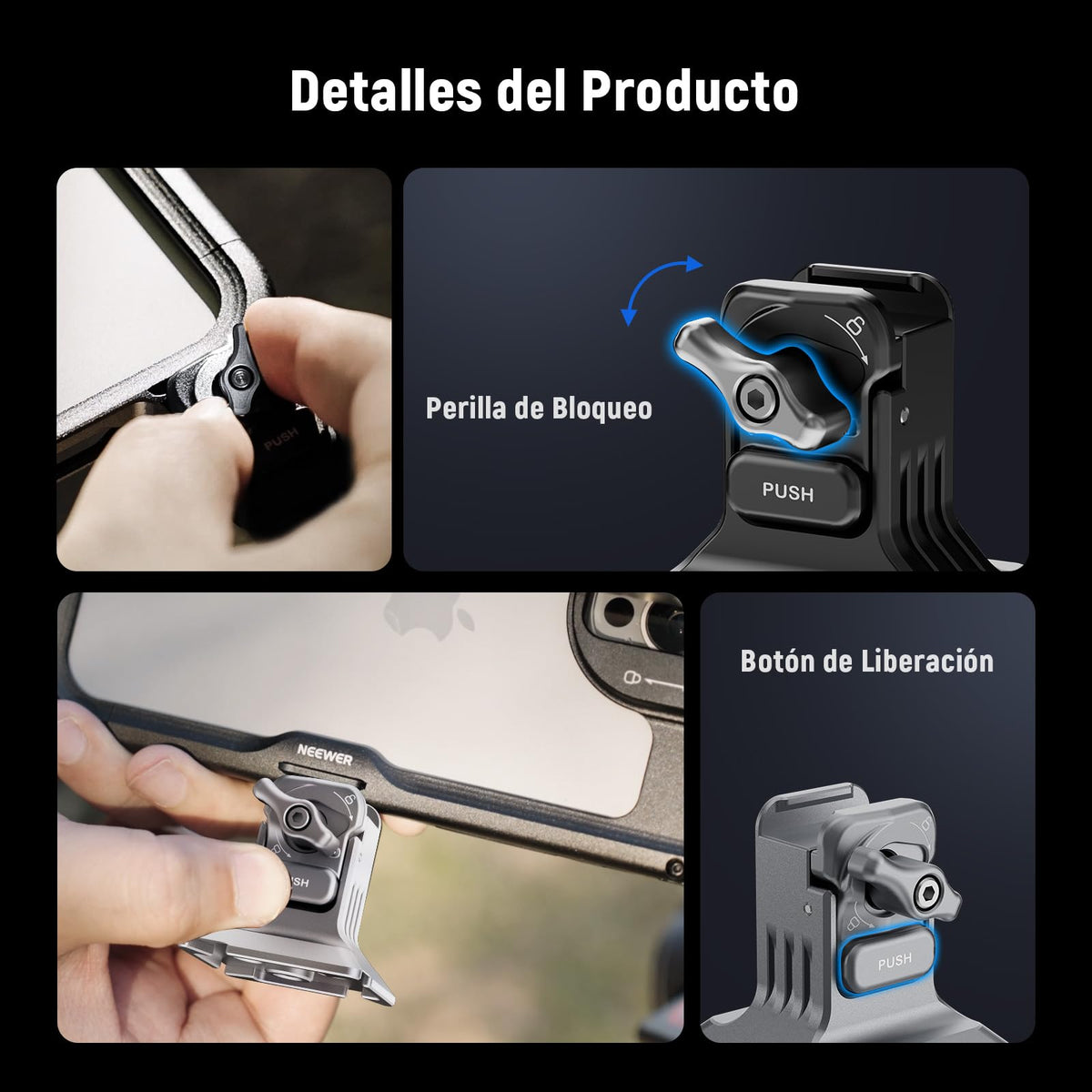 NEEWER Móvil Trípode Soporte Mount con Base Tipo Arca, Rosca 1/4", Liberación Rápida Clamp Compatible con iPhone 16 Pro MAX S25 Ultra Phone Cage dji RS4 Mini R4 Pro RS3 Pro RS2 RSC2, Plateado, PA124