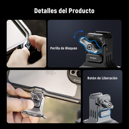NEEWER Móvil Trípode Soporte Mount con Base Tipo Arca, Rosca 1/4", Liberación Rápida Clamp Compatible con iPhone 16 Pro MAX S25 Ultra Phone Cage dji RS4 Mini R4 Pro RS3 Pro RS2 RSC2, Plateado, PA124