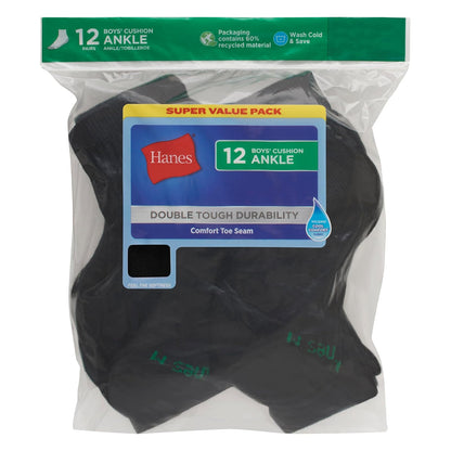 Hanes Big Boys' Classics Ankle Socks, White