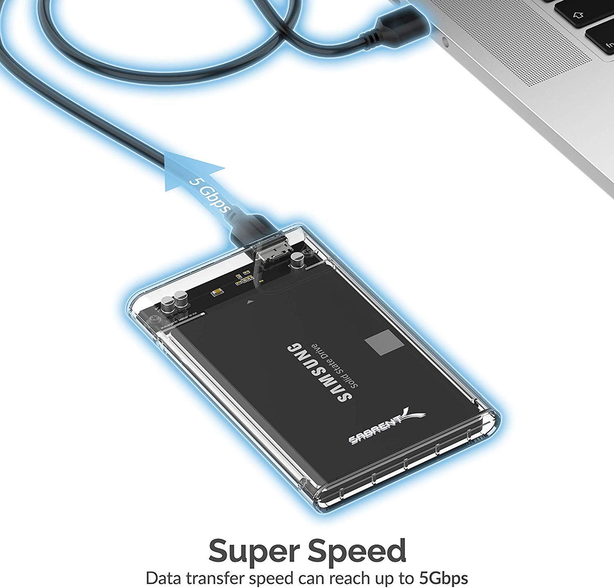 SABRENT - Carcasa de Disco Duro Externo Transparente de 2.5 Pulgadas SATA a USB 3.0 sin Herramientas, optimizada para SSD, Compatible con UASP SATA III (EC-OCUB)