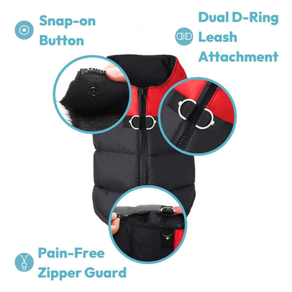 Gooby - Chaleco Acolchado, Chamarra para Perro, suéter con Cierre de zíper y Anillo de Correa, Púrpura, Medium Chest (~18.5")