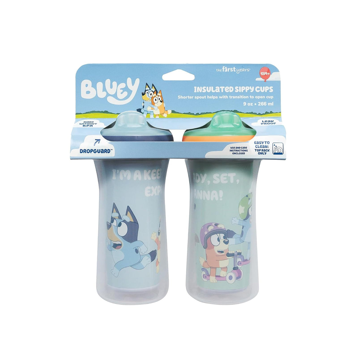 The First Years Tazas para sorbos azules aisladas - tazas para niños pequeños a prueba de derrames y aptas para lavavajillas - para edades de 12 meses en adelante - 9 onzas - 2 unidades