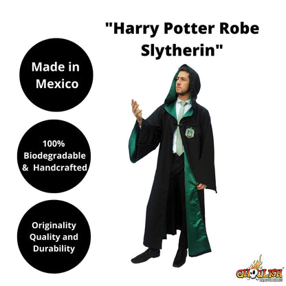 Capa Original de Harry Potter de Slytherin Color Verde con Licencia de Warner Brothers, Accesorio para Disfraz de Mago Hechicero Ideal para Fiestas de Disfraces, Halloween, Cosplay