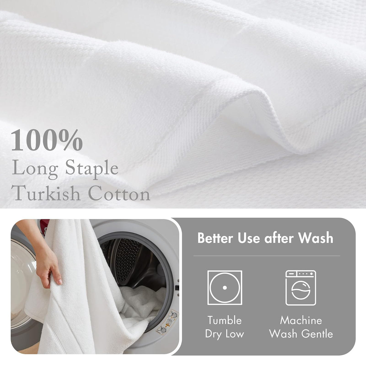 Madison Park - Juego de Toallas de baño Turco, 100% algodón, 600 g/m², de Lujo, Gruesas, Suaves, absorbentes, para baño, Ducha, Manos, Cara, Varios tamaños, Blanco, 6 Piezas