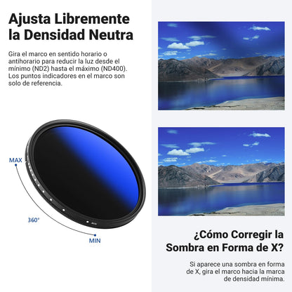 NEEWER 67mm Variable ND Filter ND2-ND400, Densidad Neutra Filtro de Lente | 1-9 Stops, Multiple Coatings, Water y Scratch Resistant