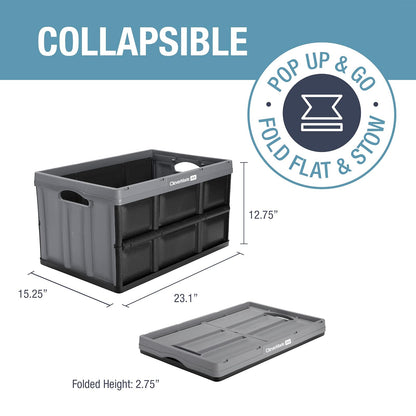 CleverMade Contenedores Plegables de Almacenamiento, Paquete de 3, 62 L, Apilables, Color Piedra